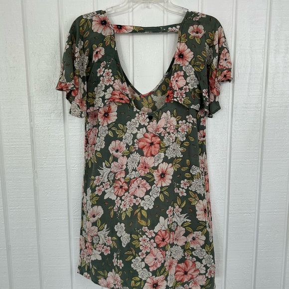 Billabong Women Short Sleeve Floral Mini Dress Green Boho Beachy Summer Size XS - Picture 5 of 7